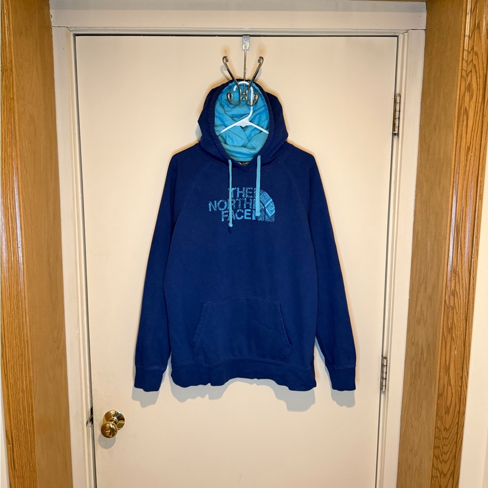 The North Face Big Logo Hoodie Womens Size XL Dark Blue Light Blue Outdoors Hike